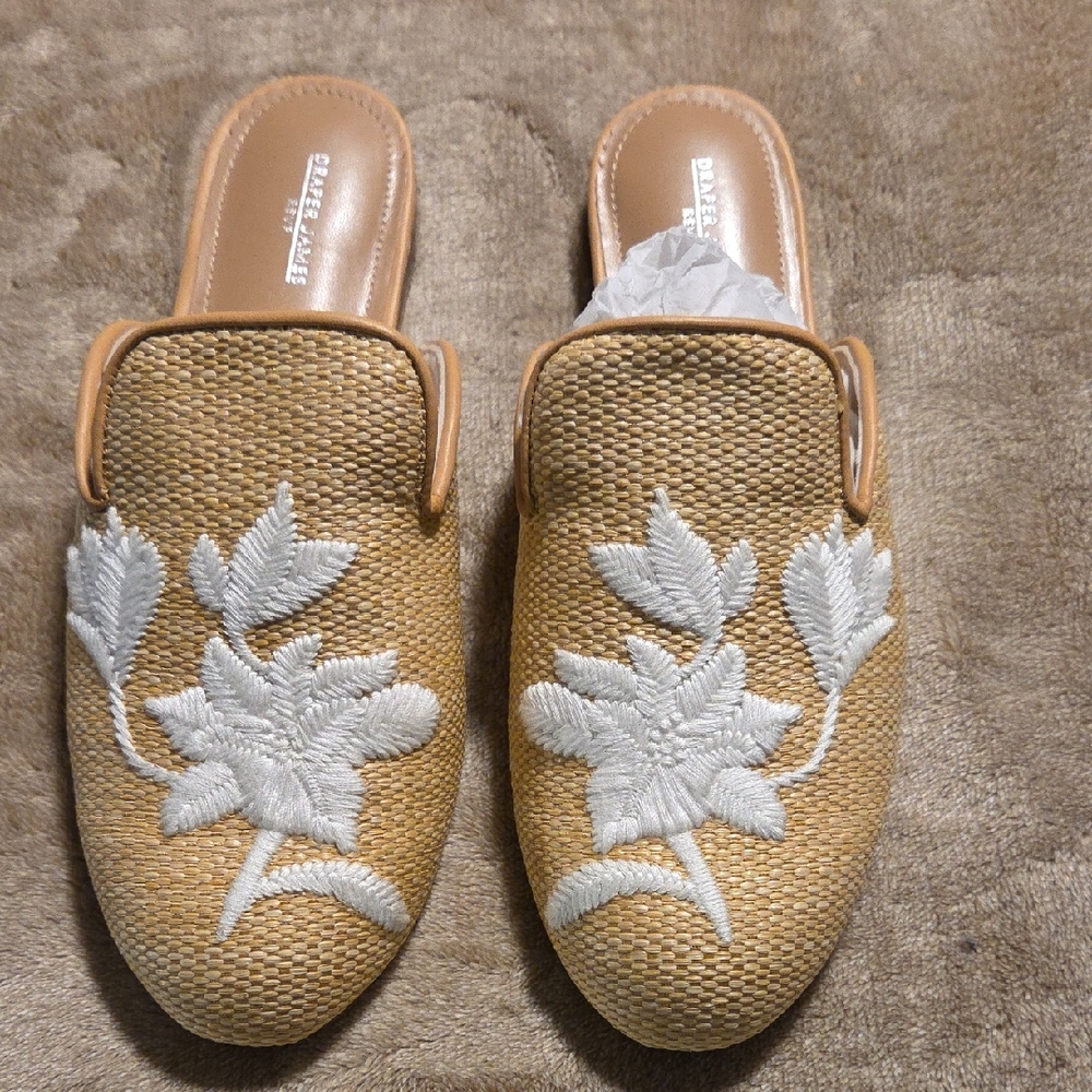 Tan and White Floral Mules
